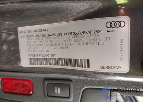 2018 Audi S4 3.0T Premium Plus из США, поврежденный, VIN WAUB4AF45JA001991